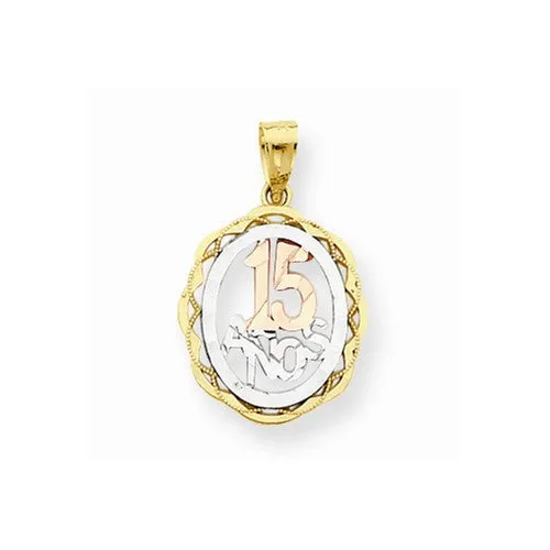 10k Gold Two-tone Sweet 15 Oval pendant