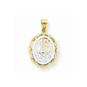 10k Gold Two-tone Sweet 15 Oval pendant