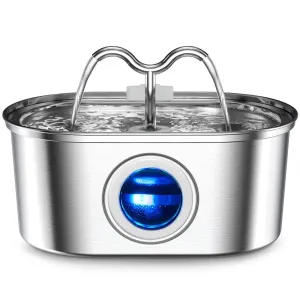 3.2L Stainless Steel Cat Water Fountain - LED Light & Silent Pump