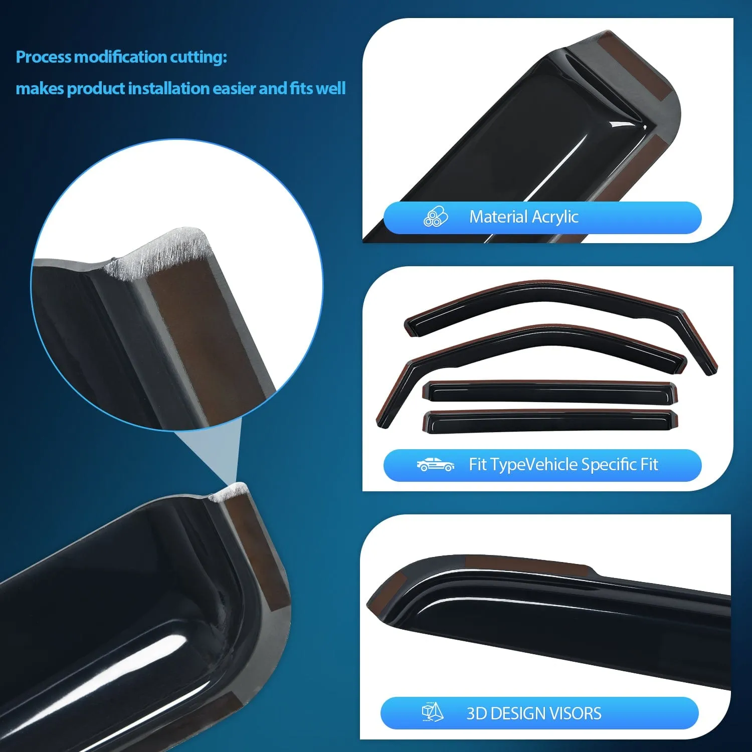 4pcs Rain Guards For Toyota Tundra 2022 2023 2024 2025 Crew Max