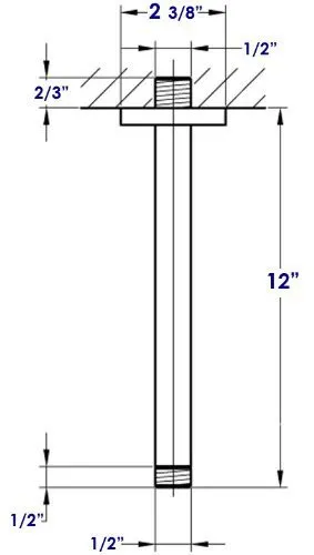 ALFI AB12SC 12" Square Ceiling Mounted Shower Arm for Rain Shower Heads