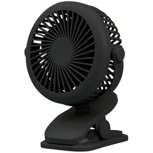 Clip-On Tilt Rechargeable Fan - Black Portable Personal Cooling Device USB Powered Adjustable Speed Quiet Operation Travel Office Home Use