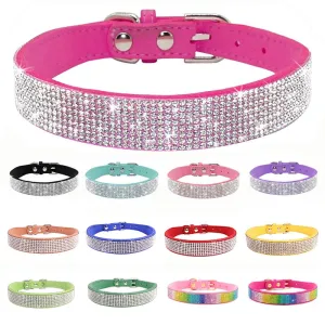Comfortable Fiber Crystal Dog Collar Glitter Rhinestone Bright Beautiful
