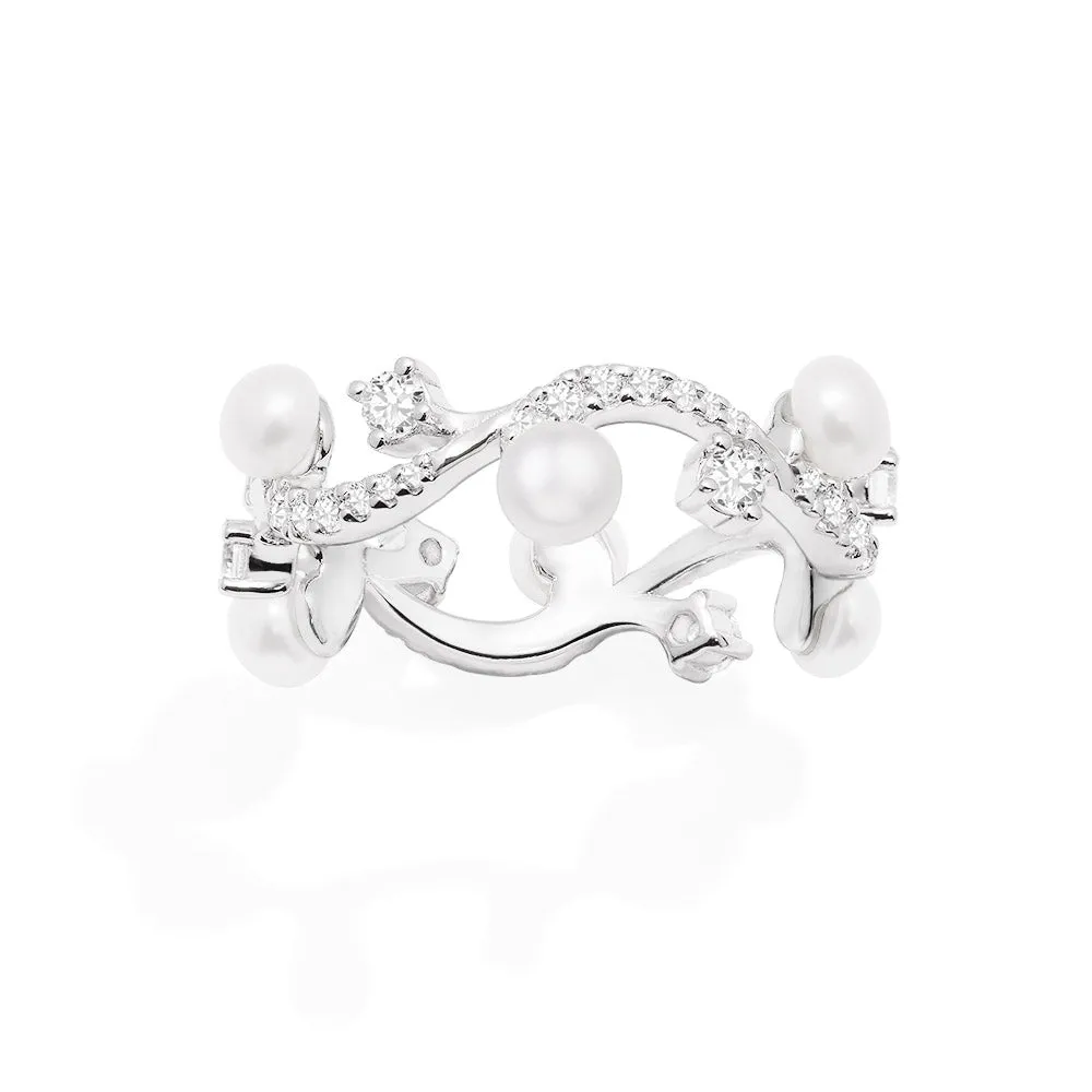 Flower Ring with Pearls