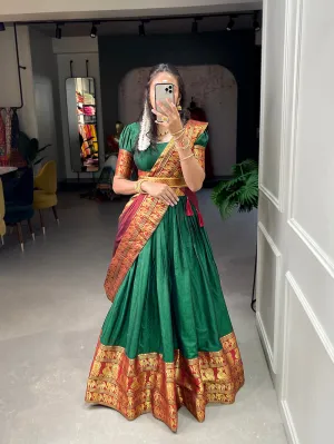 Green Color Zari Weaving Work Narayan Pet (Cotton) Half Saree Lehenga Choli