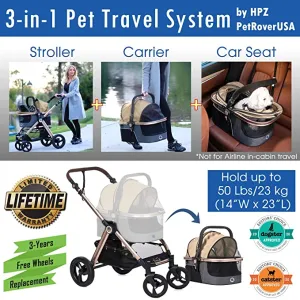 HPZ Pet Rover Prime 3-in-1 Luxury Dog/Cat/Pet Stroller (Travel Carrier  Car Seat  Stroller)
