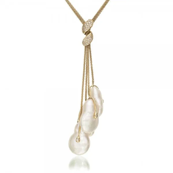 Magnificent Cultured Freshwater Coin Pearl & Diamond Necklace