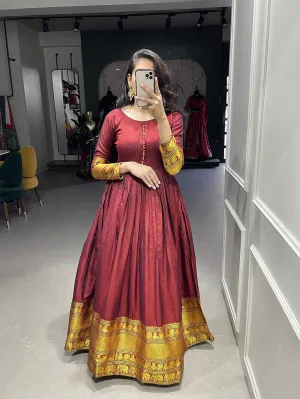Maroon Color Zari Weaving Work Narayan Pet Cotton Gown