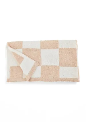 Mud Pie Tan Chenille Checked Blanket