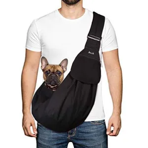 New SlowTon Pet Carrier, Dog Cat Hand Free Sling Carrier Shoulder Bag Adjustable Padded Shoulder Strap Tote Bag with Front Pocket Safety Belt Outdoor Travel Puppy Carrier for Dogs Cats Walking Daily Use, Black